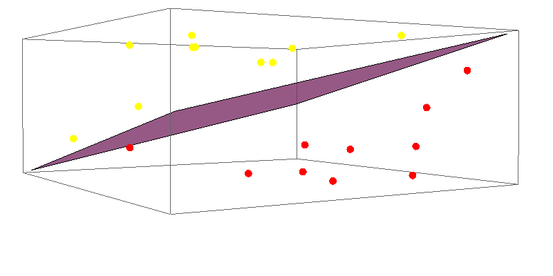 linear SVM to separate yellow and red points